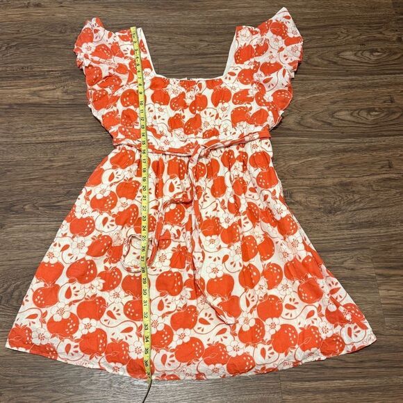 ModCloth Short Flutter Sleeve Orange and Cream Apples Dress Square Neckline XL - Picture 11 of 14